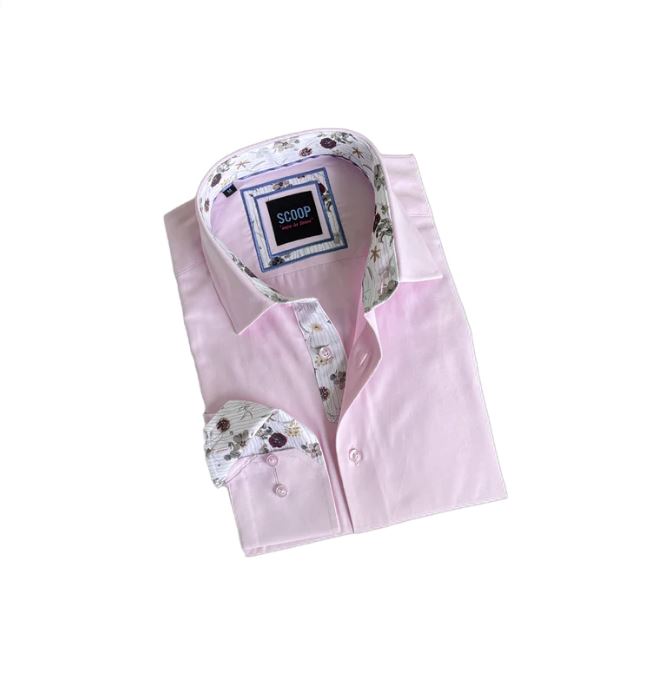 Men's Light Pink Solid Dress Shirt with Floral Accents - Tuxgear