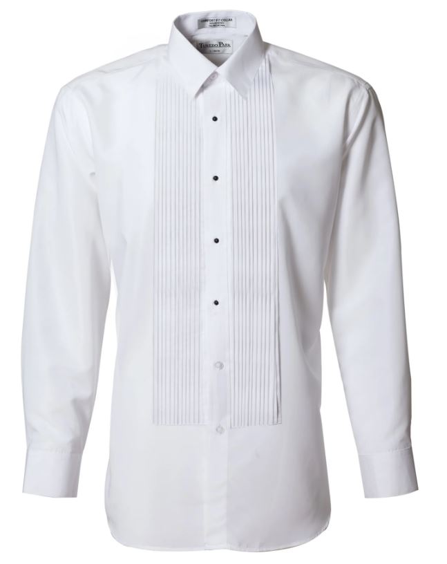 Men’s Standard Fit White Tuxedo Shirt – Pleated Front, Convertible Cuff - Tuxgear