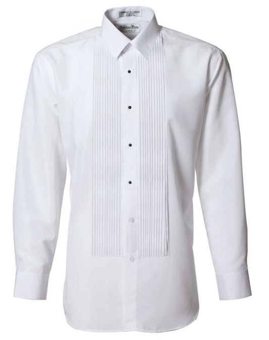 Men’s Standard Fit White Tuxedo Shirt – Pleated Front, Convertible Cuff - Tuxgear