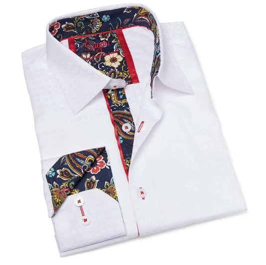 Men's White Patterned Dress Shirt - Tuxgear