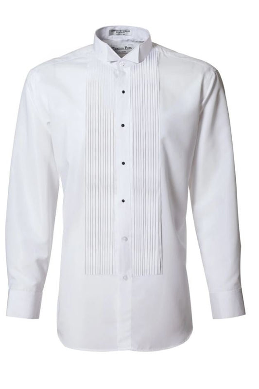 Men's White Standard Fit 1/4" Pleated Wing - Tip Tuxedo Shirt - Tuxgear