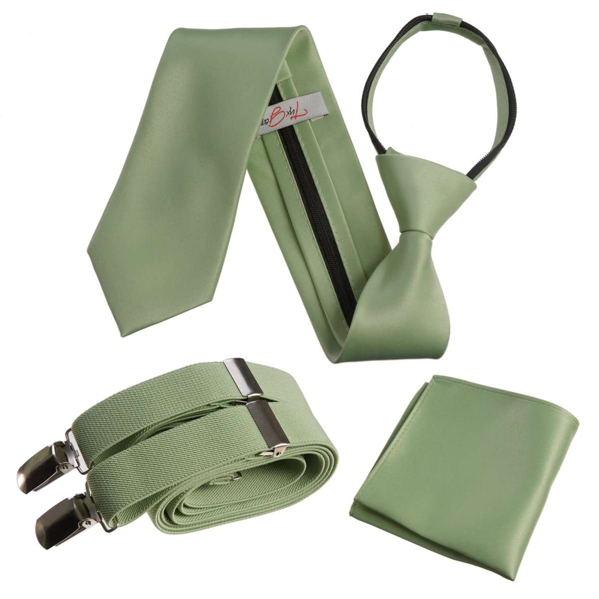 Neck Tie Pocket Square and Adjustable Stretch Suspender Set - Tuxgear