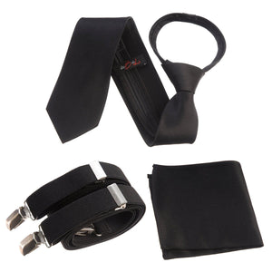 Neck Tie Pocket Square and Adjustable Stretch Suspender Set - Tuxgear