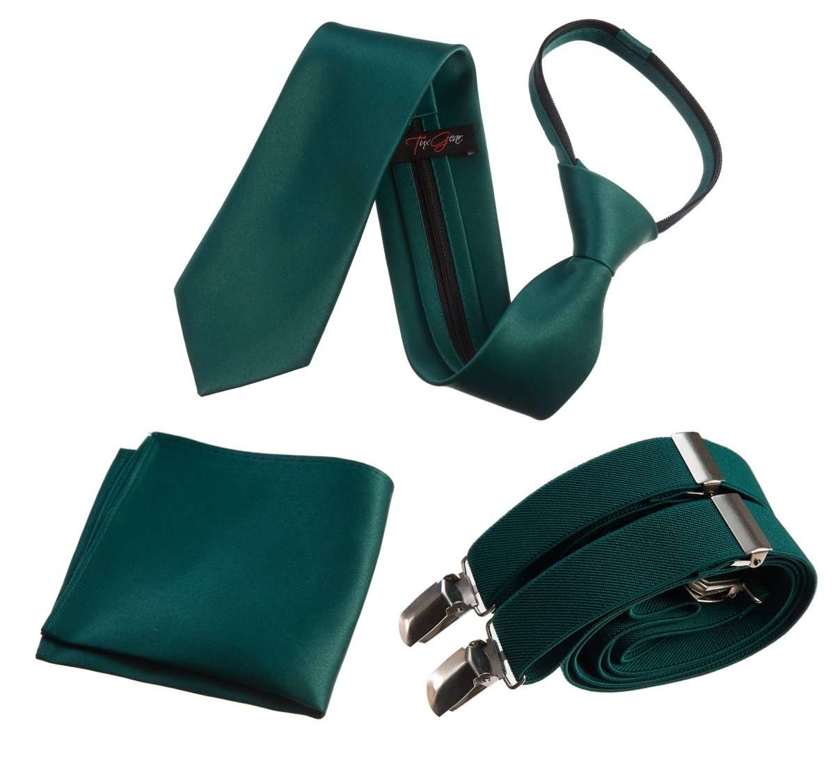 Neck Tie Pocket Square and Adjustable Stretch Suspender Set - Tuxgear