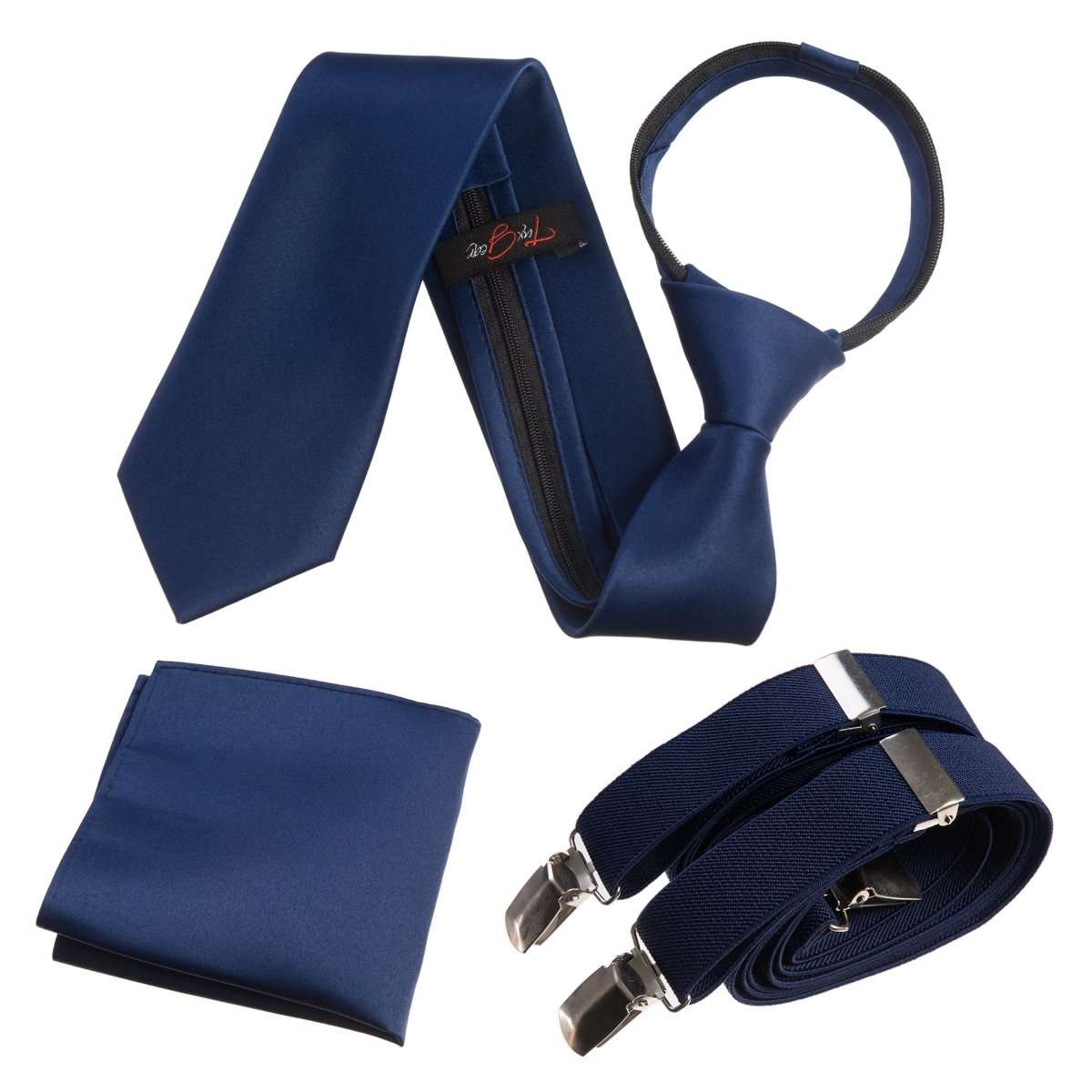 Neck Tie Pocket Square and Adjustable Stretch Suspender Set - Tuxgear