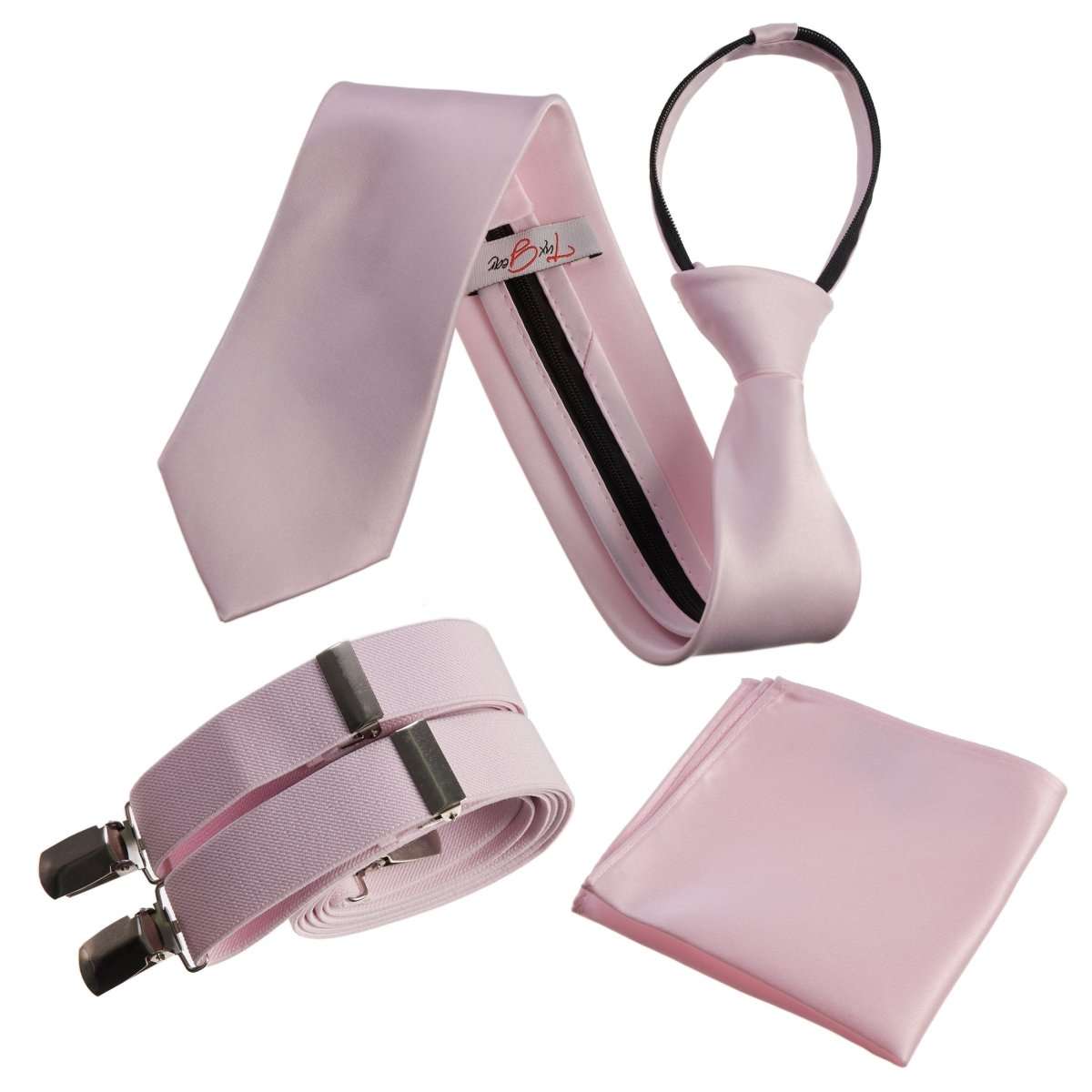 Neck Tie Pocket Square and Adjustable Stretch Suspender Set - Tuxgear