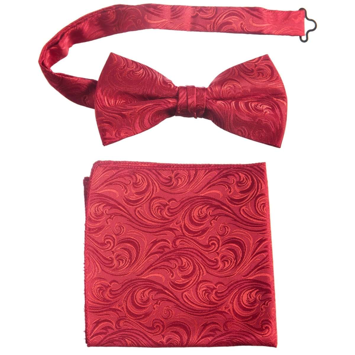 Pre - tied Bow Tie and Pocket Square Paisley Jacquard Handkerchief Sets - Tuxgear
