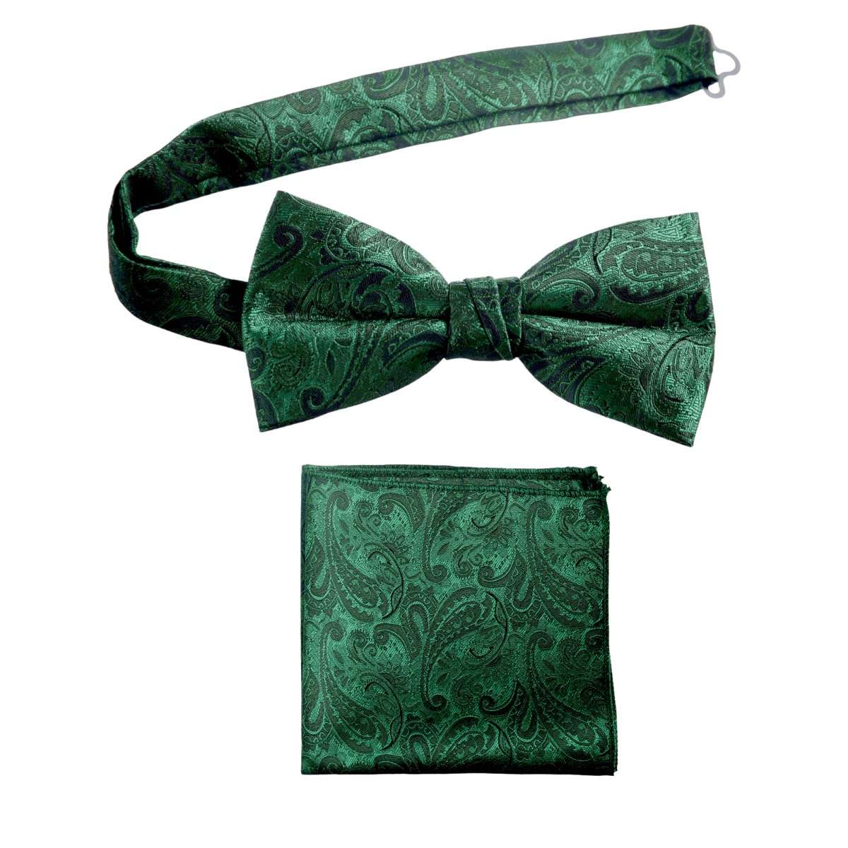 Pre - tied Bow Tie and Pocket Square Paisley Jacquard Handkerchief Sets - Tuxgear