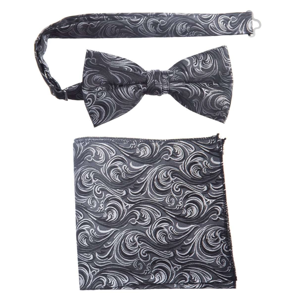 Pre - tied Bow Tie and Pocket Square Paisley Jacquard Handkerchief Sets - Tuxgear