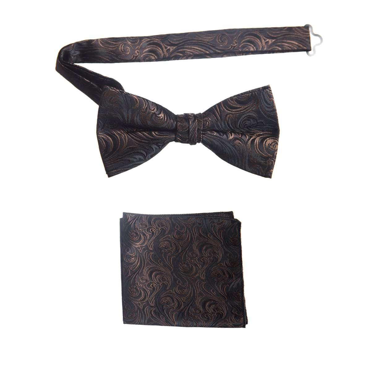 Pre - tied Bow Tie and Pocket Square Paisley Jacquard Handkerchief Sets - Tuxgear