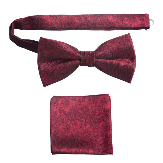 Pre - tied Bow Tie and Pocket Square Paisley Jacquard Handkerchief Sets - Tuxgear