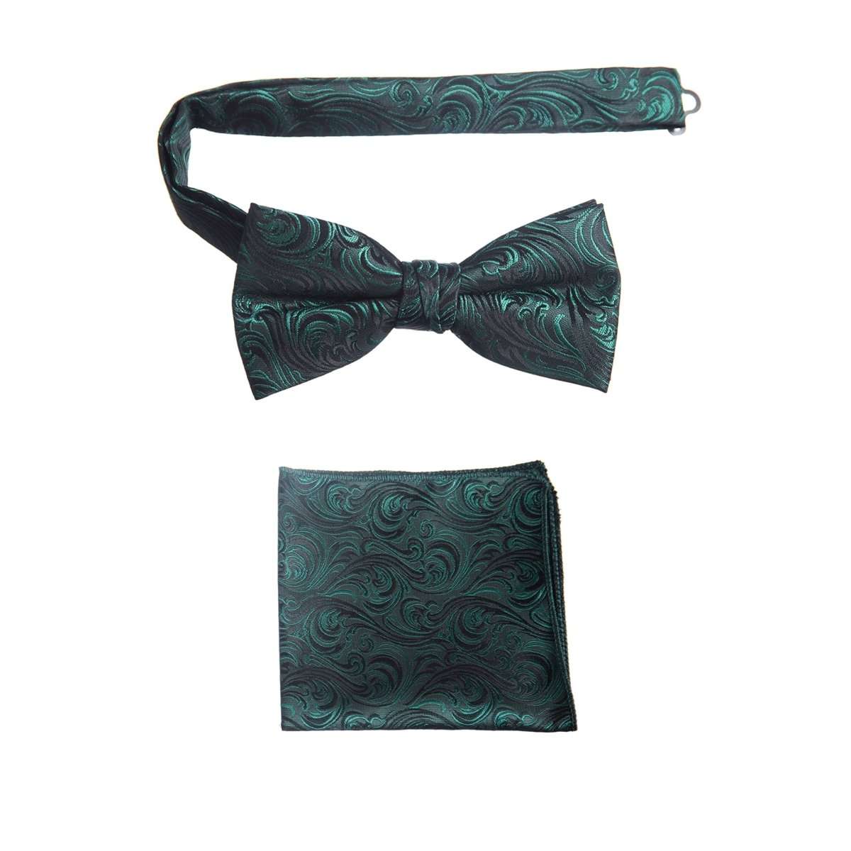 Pre - tied Bow Tie and Pocket Square Paisley Jacquard Handkerchief Sets - Tuxgear
