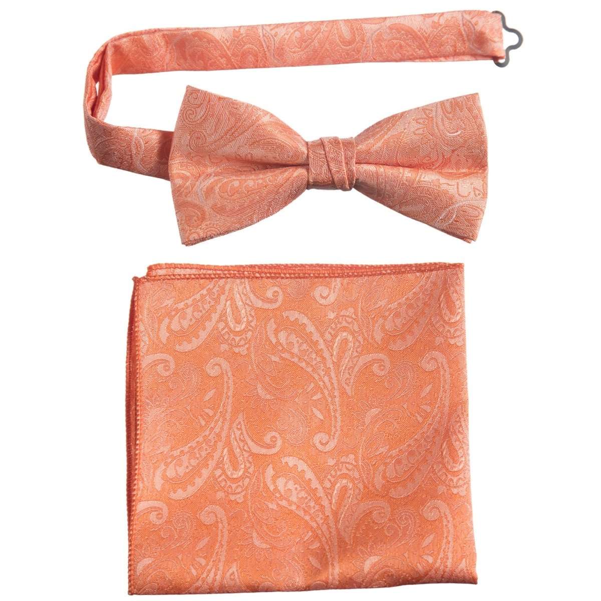 Pre - tied Bow Tie and Pocket Square Paisley Jacquard Handkerchief Sets - Tuxgear