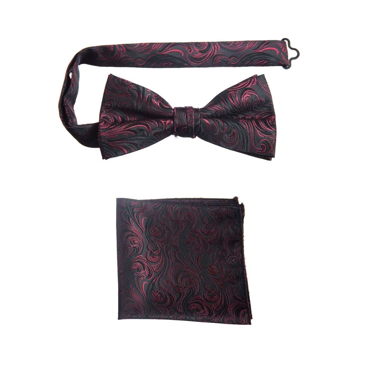 Pre - tied Bow Tie and Pocket Square Paisley Jacquard Handkerchief Sets - Tuxgear