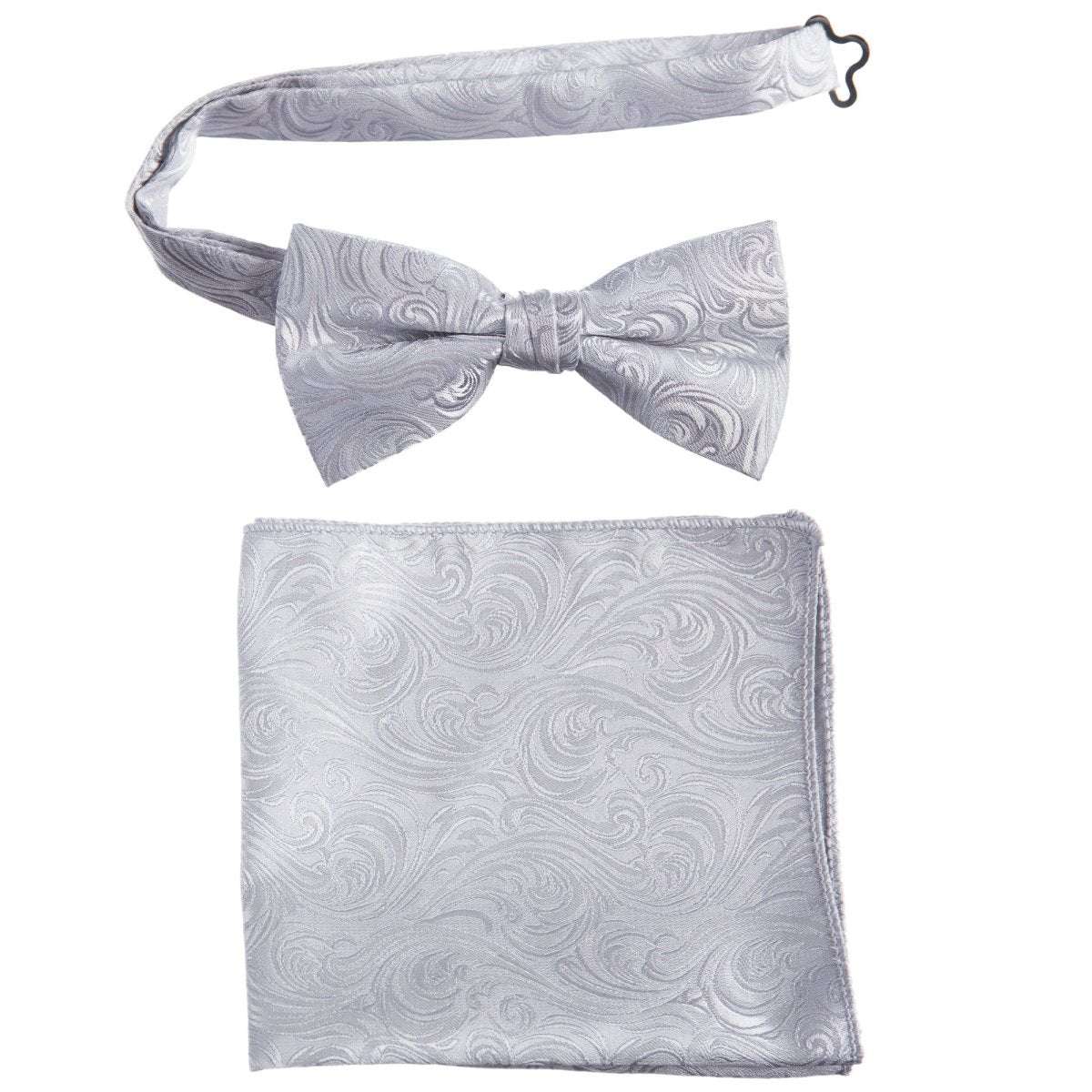 Pre - tied Bow Tie and Pocket Square Paisley Jacquard Handkerchief Sets - Tuxgear
