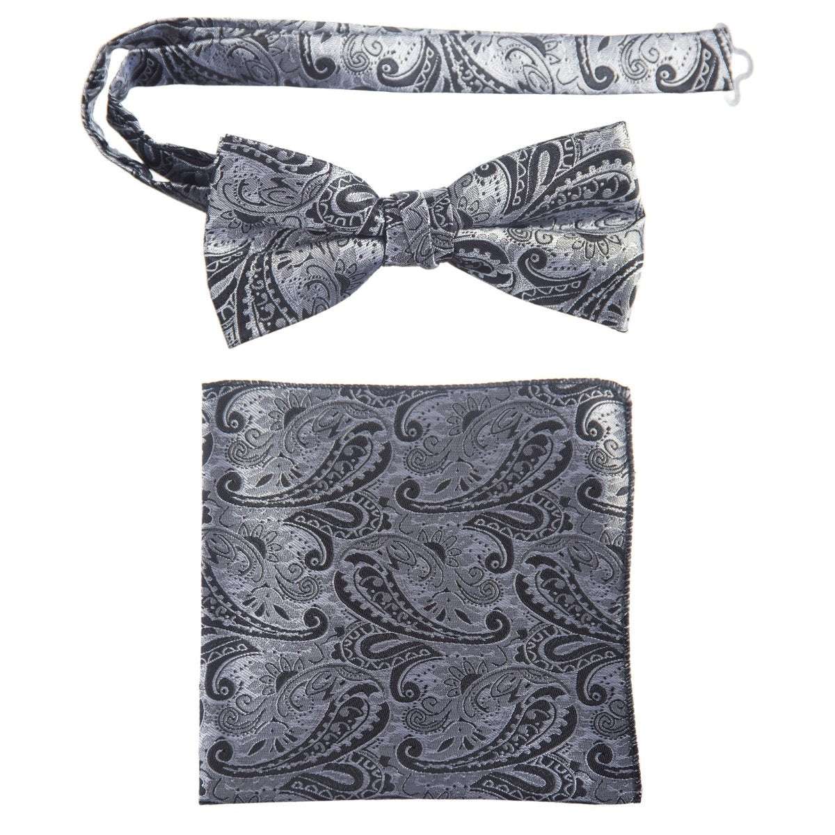 Pre - tied Bow Tie and Pocket Square Paisley Jacquard Handkerchief Sets - Tuxgear