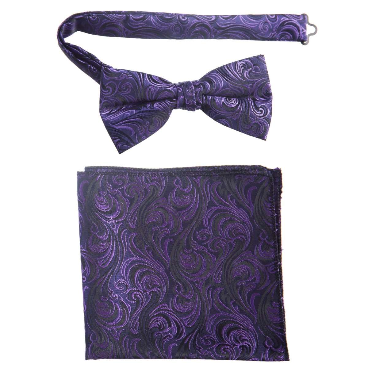Pre - tied Bow Tie and Pocket Square Paisley Jacquard Handkerchief Sets - Tuxgear