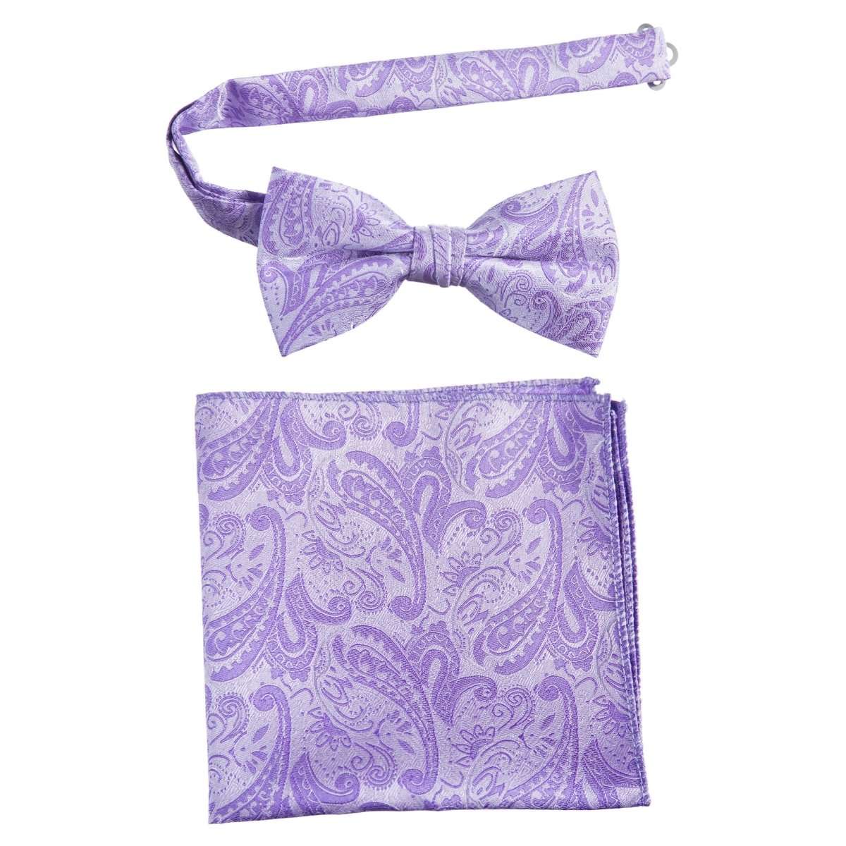 Pre - tied Bow Tie and Pocket Square Paisley Jacquard Handkerchief Sets - Tuxgear