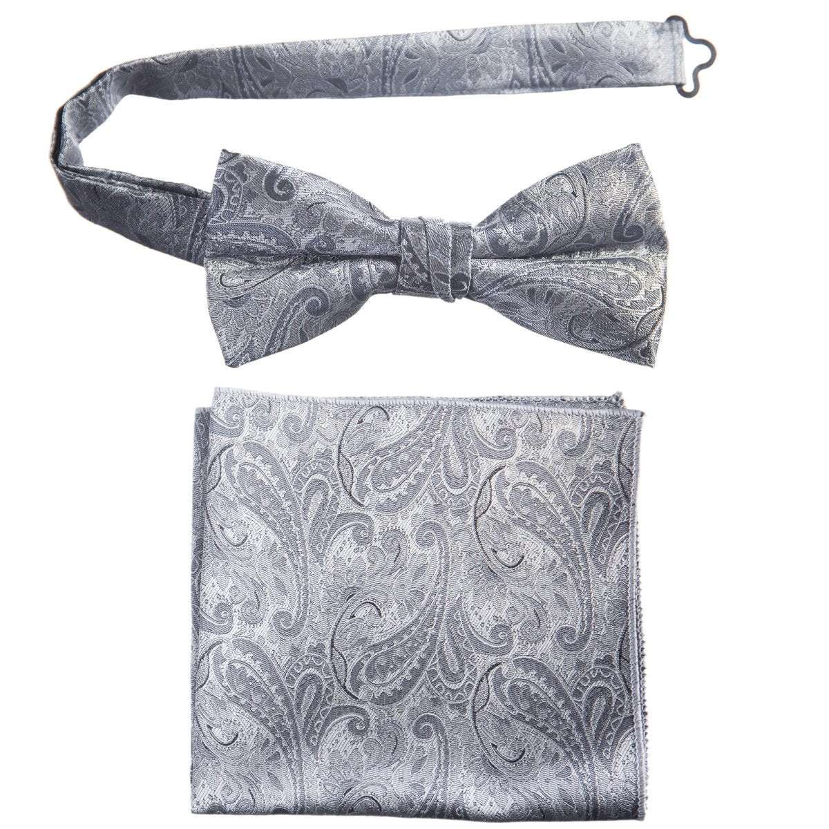 Pre - tied Bow Tie and Pocket Square Paisley Jacquard Handkerchief Sets - Tuxgear