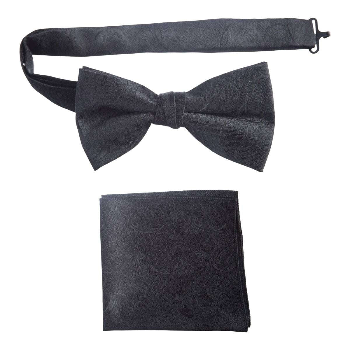 Pre - tied Bow Tie and Pocket Square Paisley Jacquard Handkerchief Sets - Tuxgear