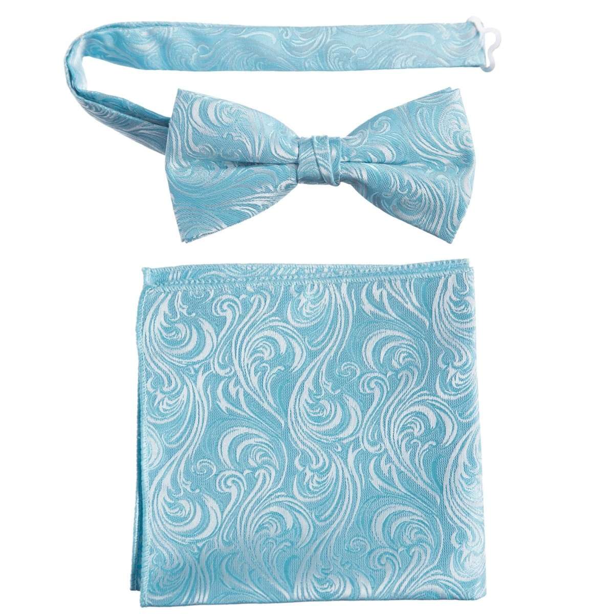 Pre - tied Bow Tie and Pocket Square Paisley Jacquard Handkerchief Sets - Tuxgear