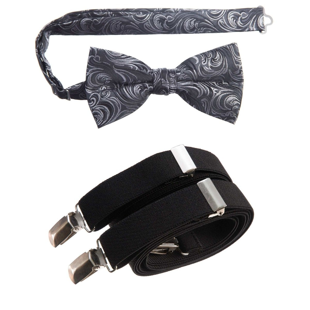 Pre - tied Bow Tie Paisley Jacquard and Adjustable Stretch Suspender Sets - Tuxgear