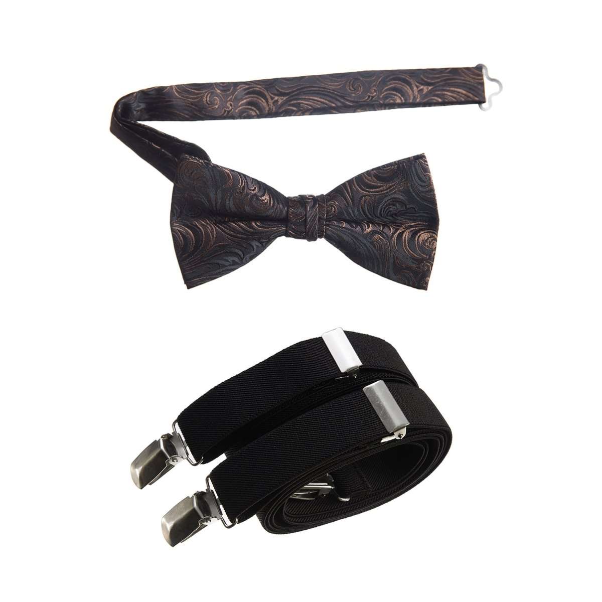 Pre - tied Bow Tie Paisley Jacquard and Adjustable Stretch Suspender Sets - Tuxgear