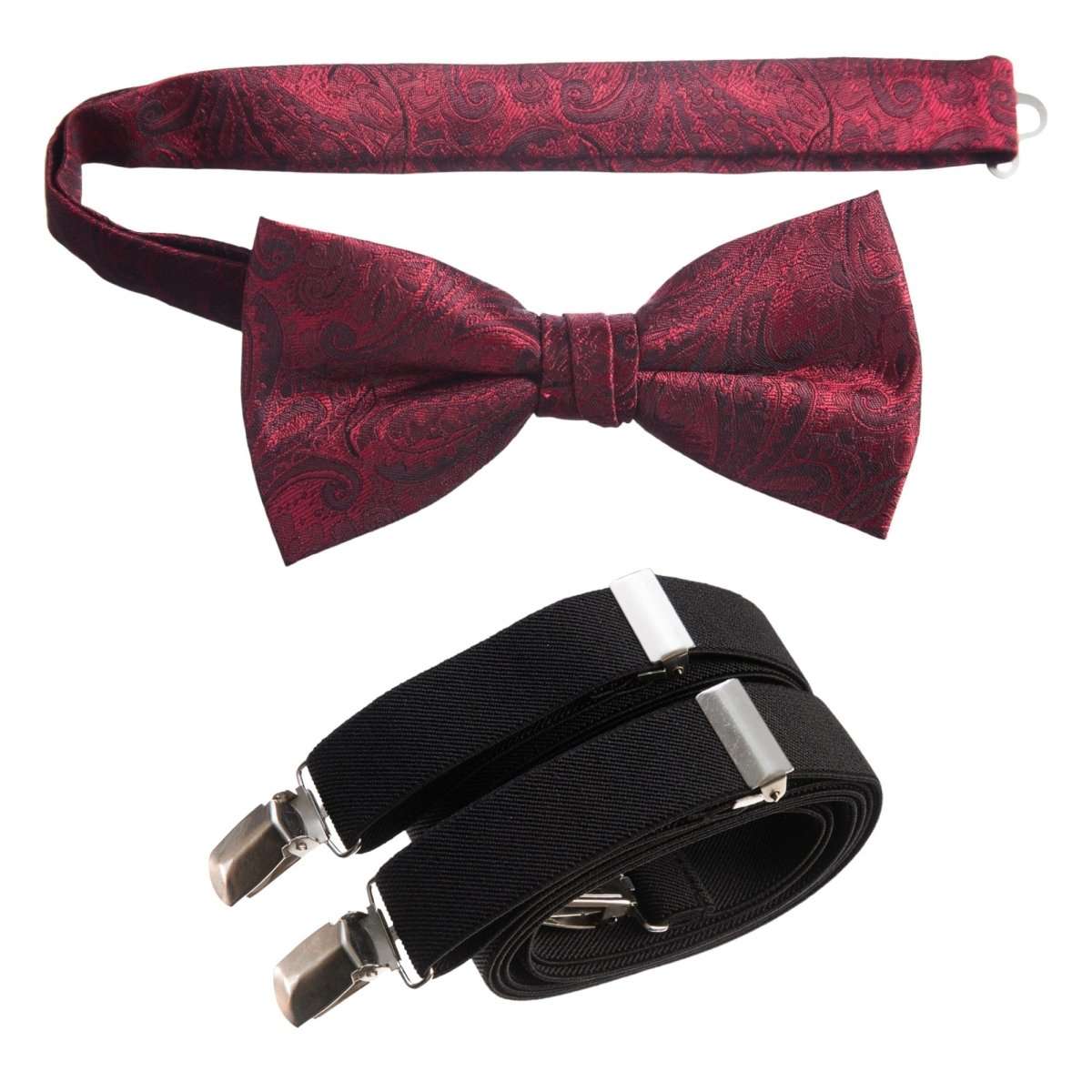 Pre - tied Bow Tie Paisley Jacquard and Adjustable Stretch Suspender Sets - Tuxgear