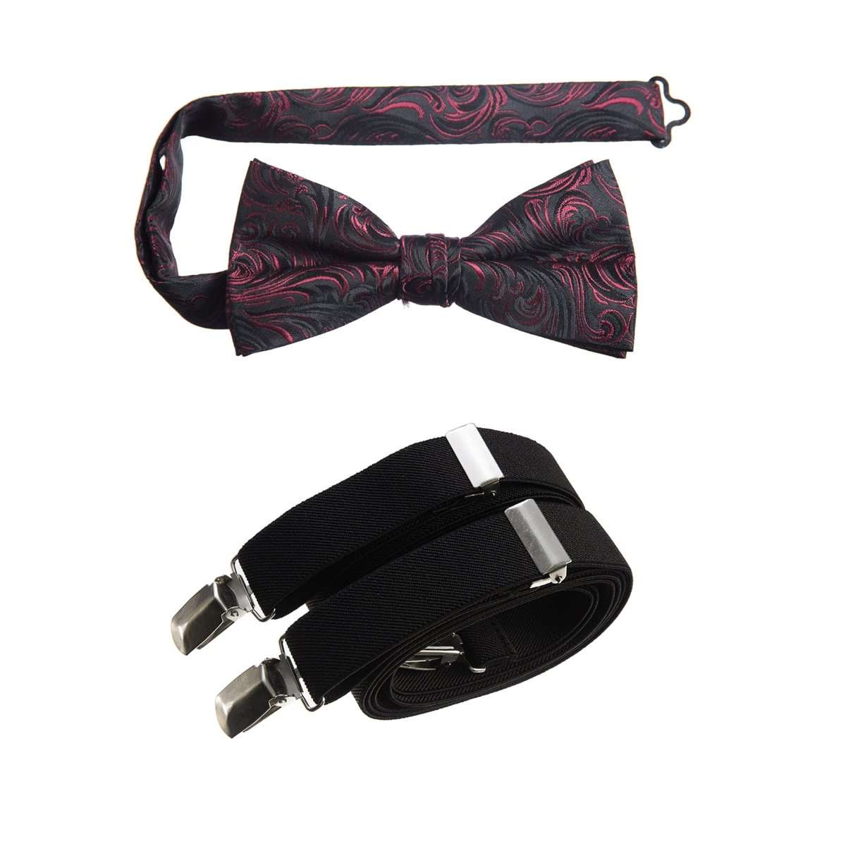 Pre - tied Bow Tie Paisley Jacquard and Adjustable Stretch Suspender Sets - Tuxgear