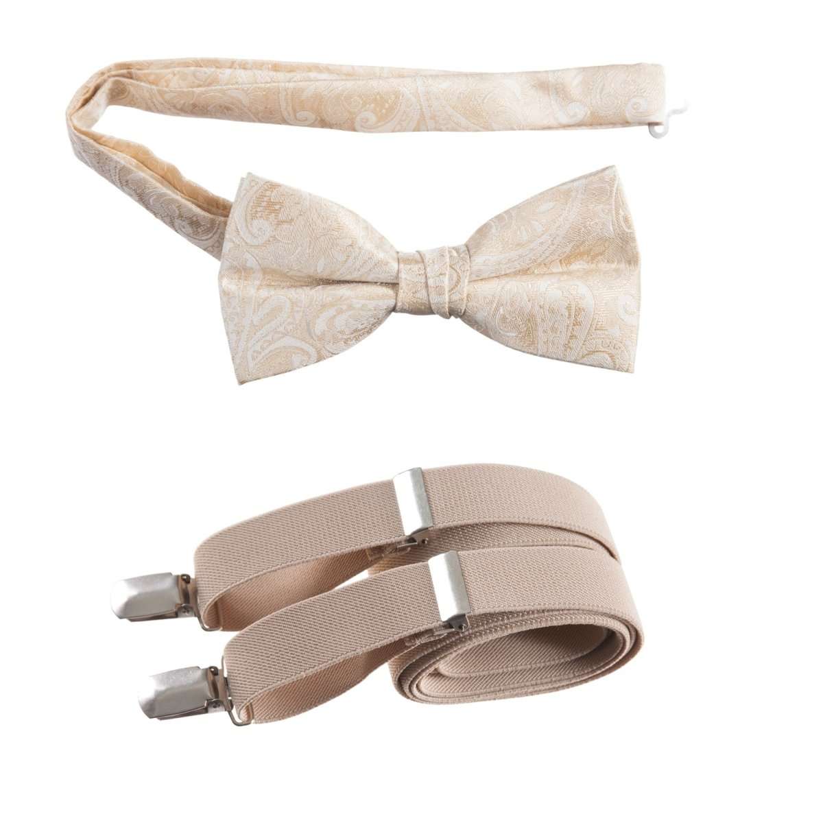 Pre - tied Bow Tie Paisley Jacquard and Adjustable Stretch Suspender Sets - Tuxgear
