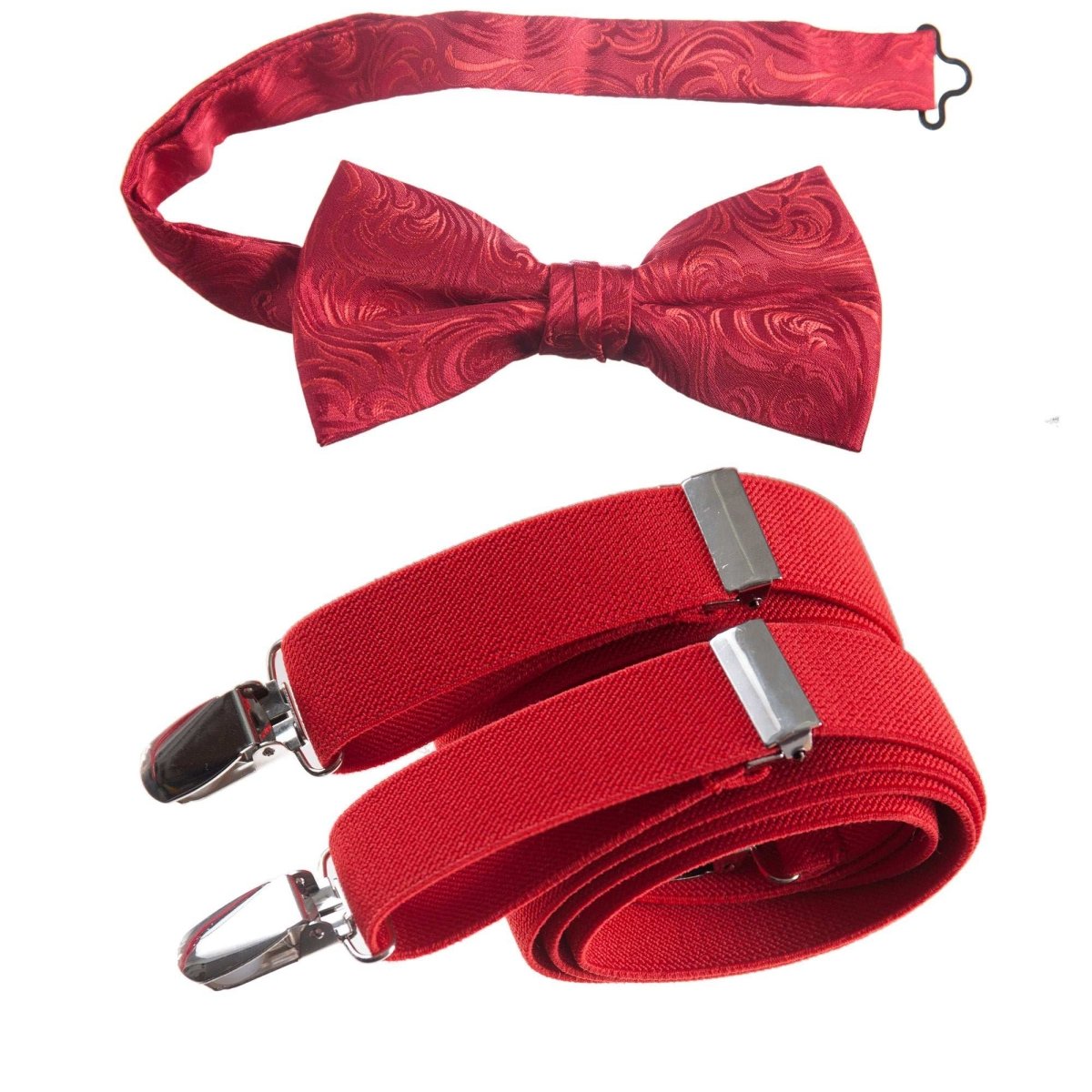 Pre - tied Bow Tie Paisley Jacquard and Adjustable Stretch Suspender Sets - Tuxgear