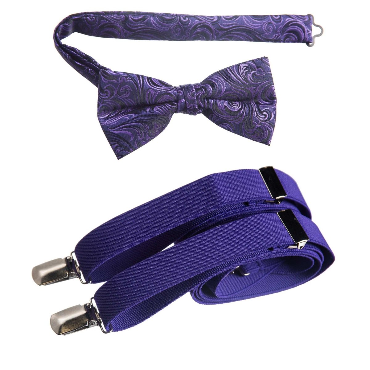 Pre - tied Bow Tie Paisley Jacquard and Adjustable Stretch Suspender Sets - Tuxgear
