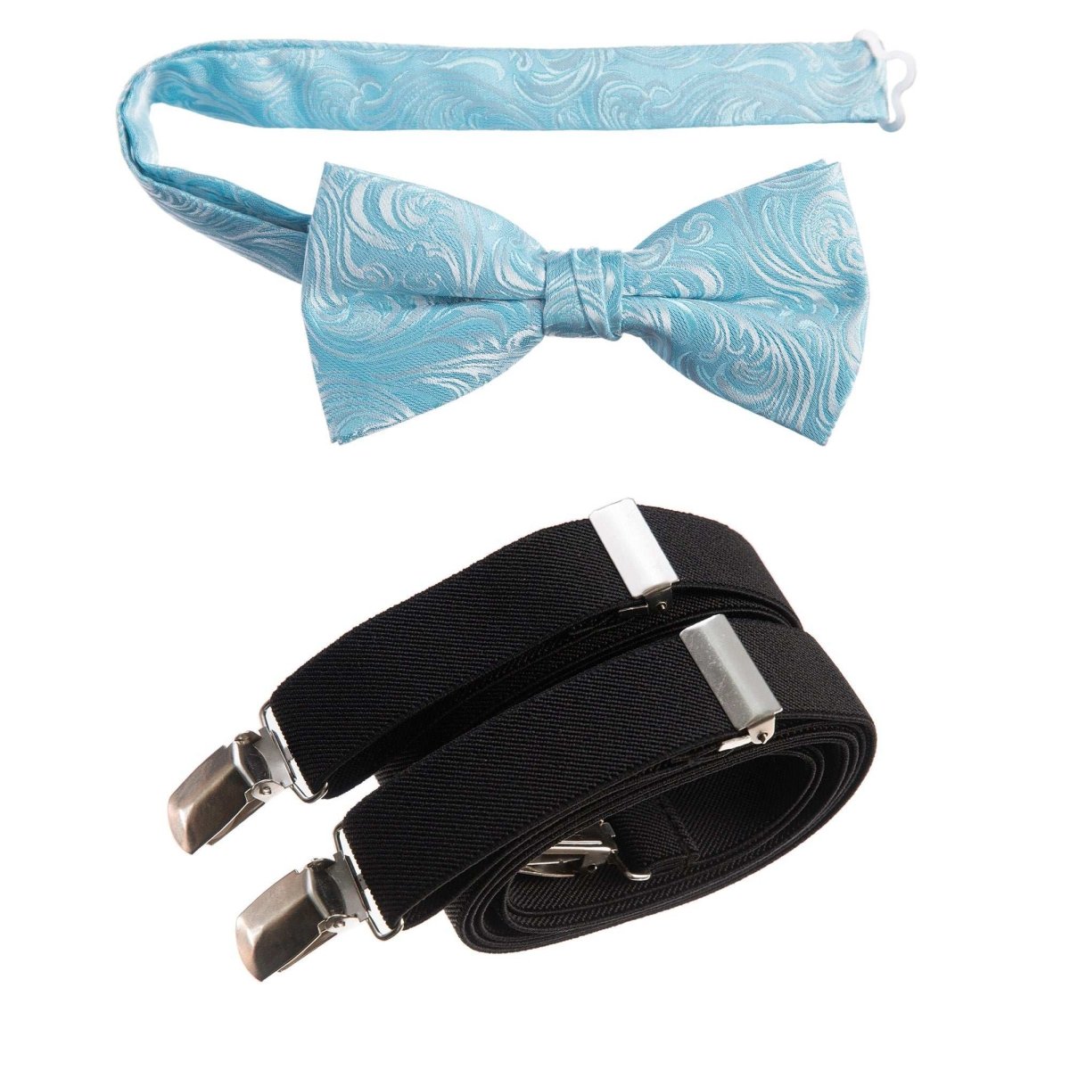 Pre - tied Bow Tie Paisley Jacquard and Adjustable Stretch Suspender Sets - Tuxgear
