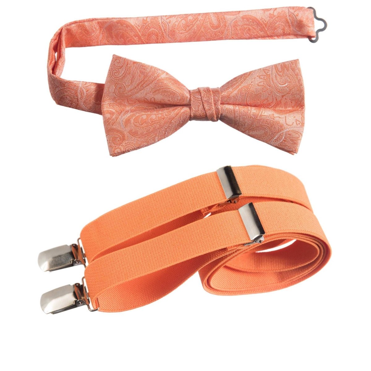 Pre - tied Bow Tie Paisley Jacquard and Adjustable Stretch Suspender Sets - Tuxgear