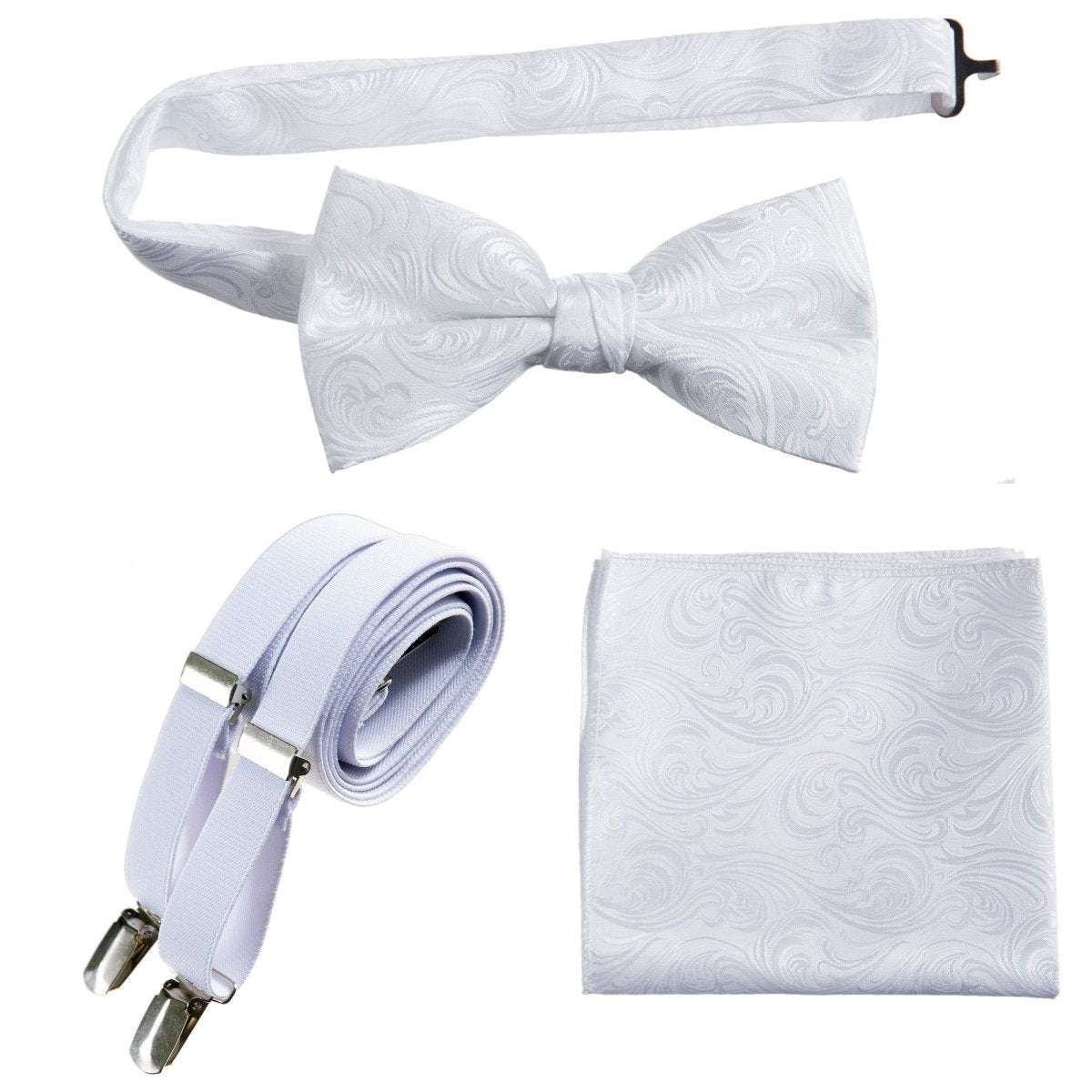 Pre - tied Bow Tie & Pocket Square Paisley Jacquard with Adjustable Stretch Suspender - Tuxgear