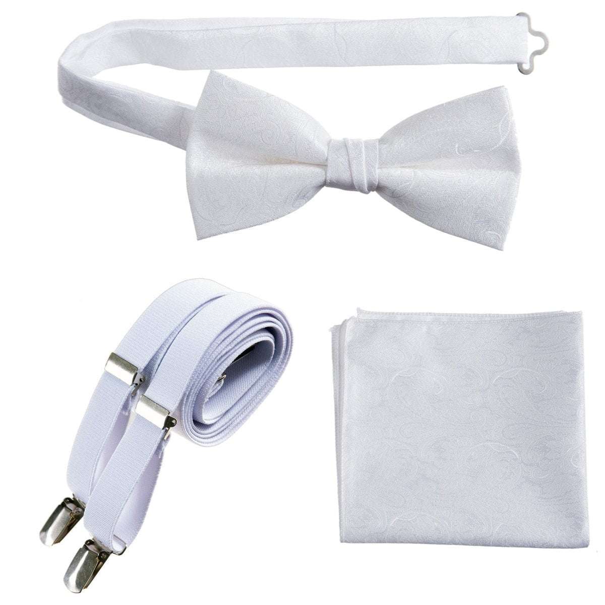 Pre - tied Bow Tie & Pocket Square Paisley Jacquard with Adjustable Stretch Suspender - Tuxgear