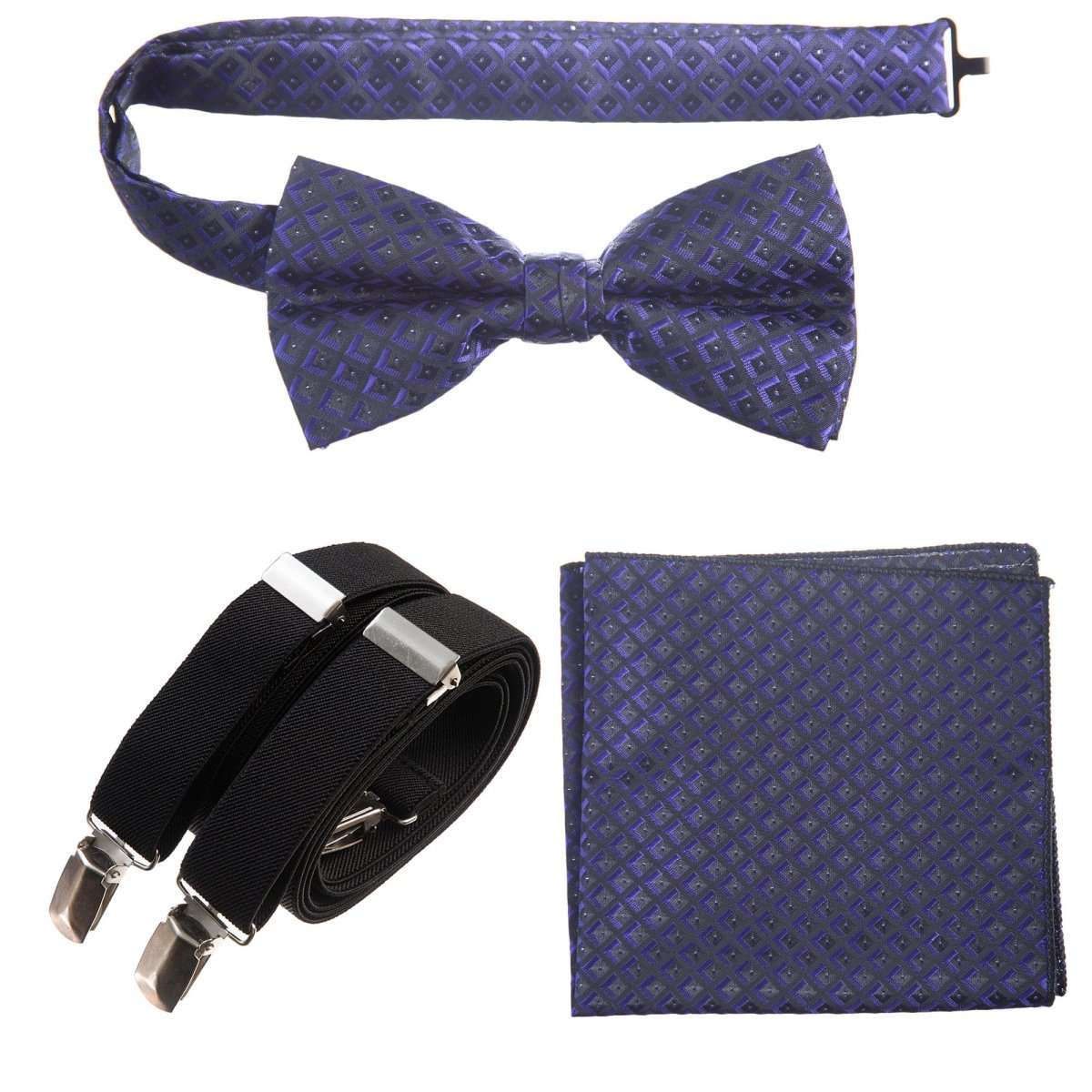 Pre - tied Bow Tie & Pocket Square Paisley Jacquard with Adjustable Stretch Suspender - Tuxgear