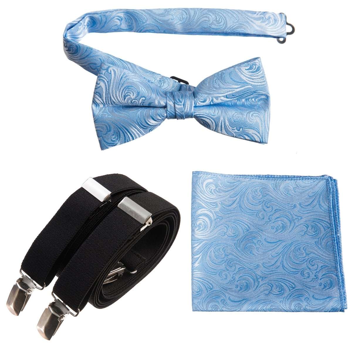 Pre - tied Bow Tie & Pocket Square Paisley Jacquard with Adjustable Stretch Suspender - Tuxgear