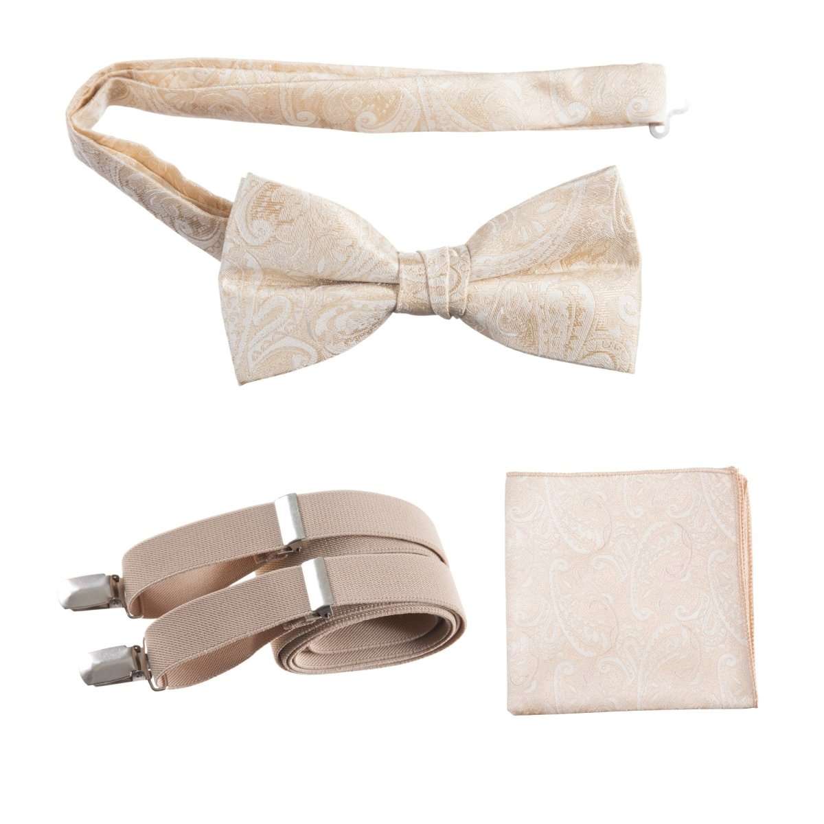 Pre - tied Bow Tie & Pocket Square Paisley Jacquard with Adjustable Stretch Suspender - Tuxgear