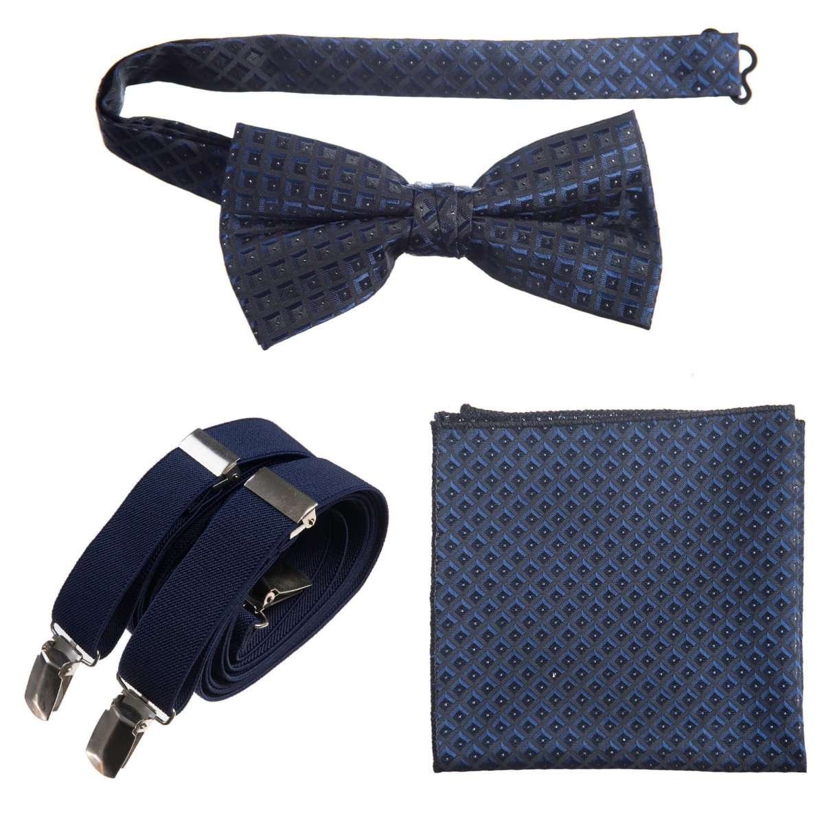 Pre - tied Bow Tie & Pocket Square Paisley Jacquard with Adjustable Stretch Suspender - Tuxgear