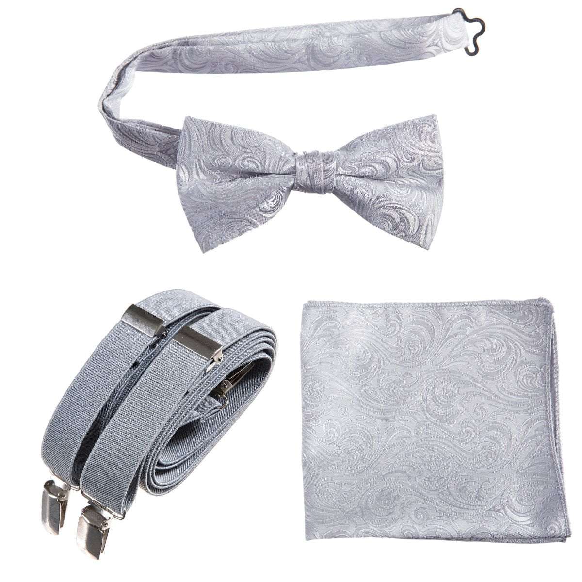 Pre - tied Bow Tie & Pocket Square Paisley Jacquard with Adjustable Stretch Suspender - Tuxgear