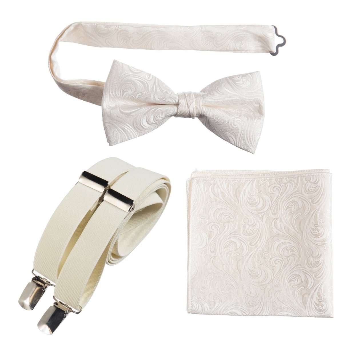 Pre - tied Bow Tie & Pocket Square Paisley Jacquard with Adjustable Stretch Suspender - Tuxgear