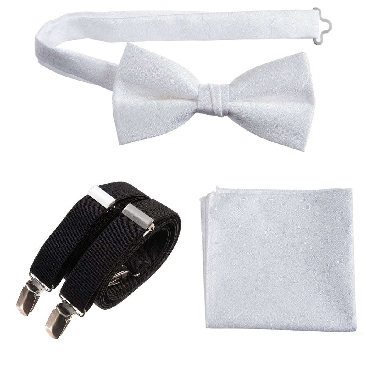 Pre - tied Bow Tie & Pocket Square Paisley Jacquard with Adjustable Stretch Suspender - Tuxgear