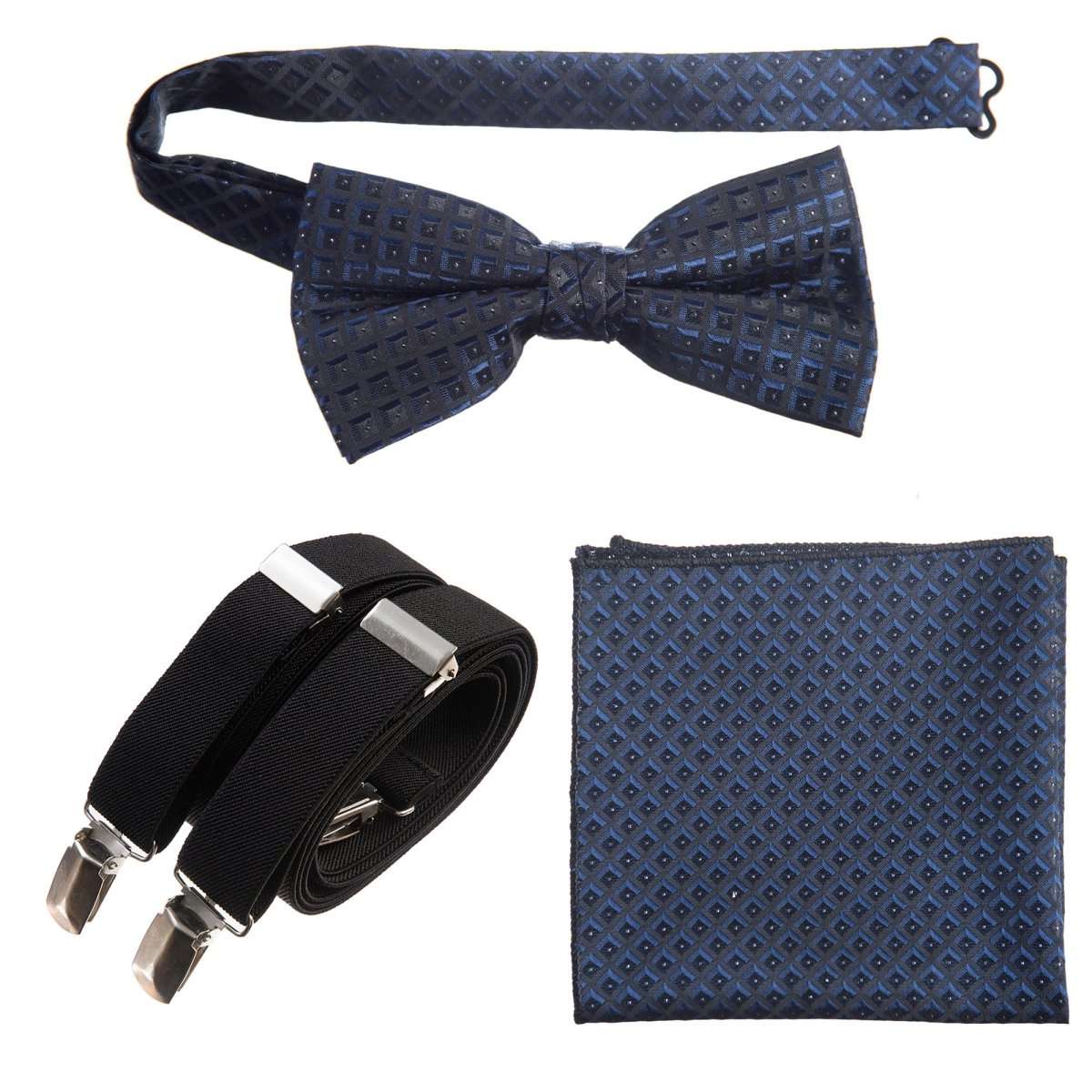 Pre - tied Bow Tie & Pocket Square Paisley Jacquard with Adjustable Stretch Suspender - Tuxgear