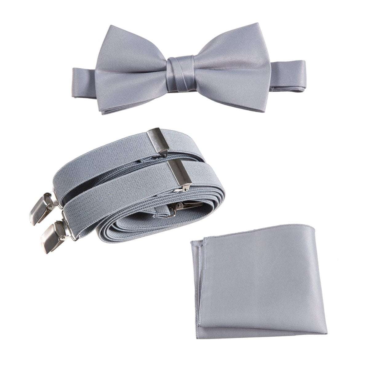 Pre - tied Satin Bow Tie & Pocket Square with Adjustable Stretch Elastic Suspender - Tuxgear
