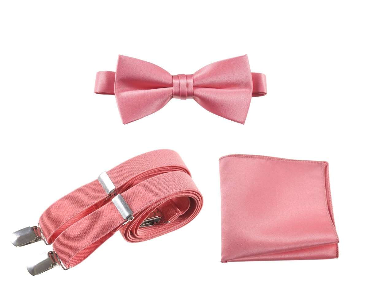 Pre - tied Satin Bow Tie & Pocket Square with Adjustable Stretch Elastic Suspender - Tuxgear