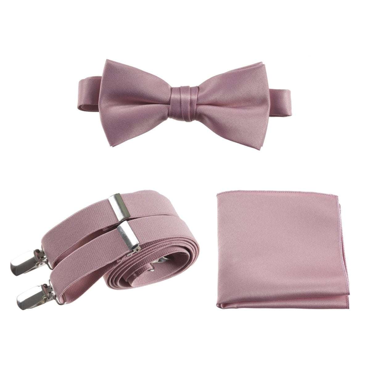 Pre - tied Satin Bow Tie & Pocket Square with Adjustable Stretch Elastic Suspender - Tuxgear
