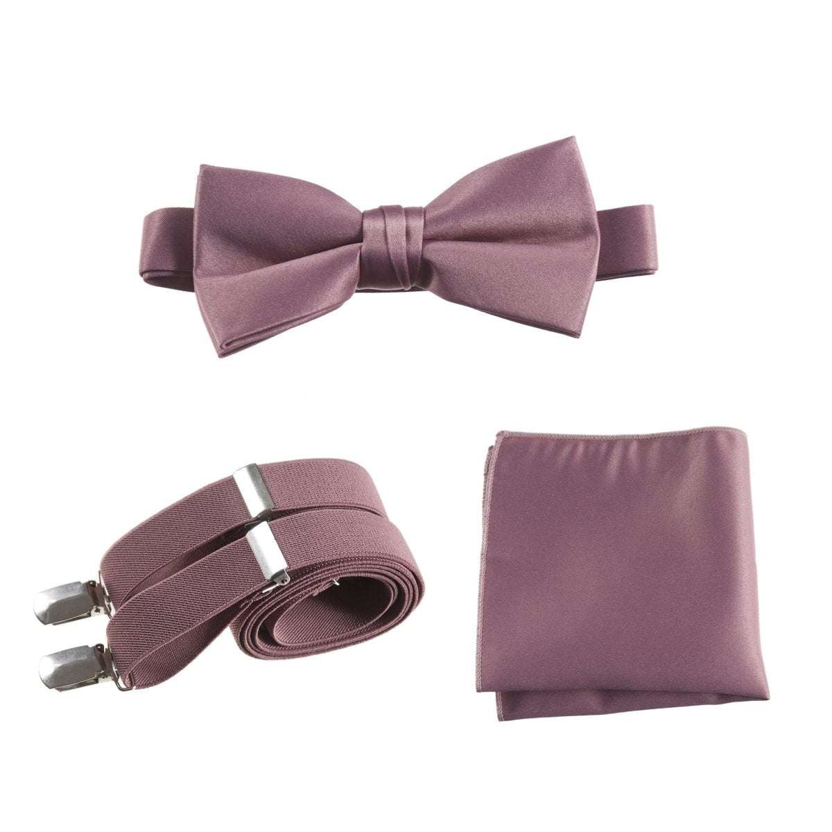 Pre - tied Satin Bow Tie & Pocket Square with Adjustable Stretch Elastic Suspender - Tuxgear