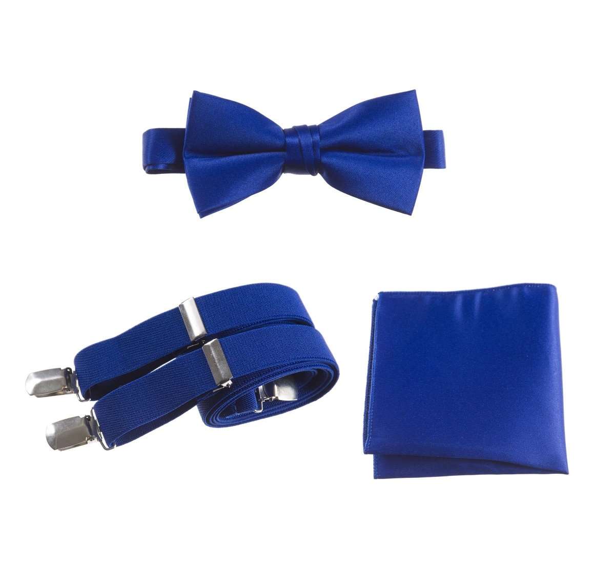 Pre - tied Satin Bow Tie & Pocket Square with Adjustable Stretch Elastic Suspender - Tuxgear