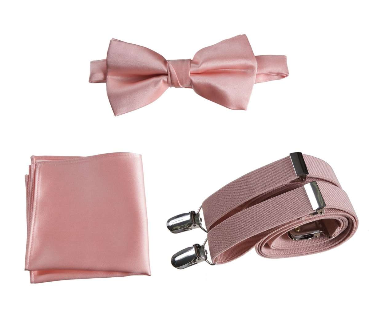 Pre - tied Satin Bow Tie & Pocket Square with Adjustable Stretch Elastic Suspender - Tuxgear